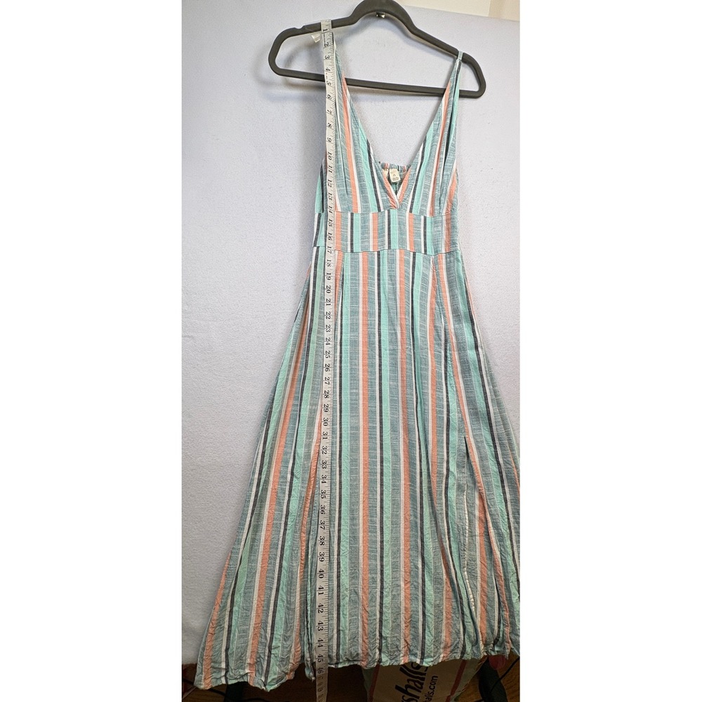 Roxy Womens Striped Maxi Dress Mint Green Coral V-Neck Smocked Back Size Large - Picture 12 of 14
